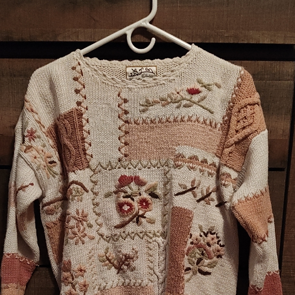 Chic Patchwork Sweater - Cream And Tan - image 1